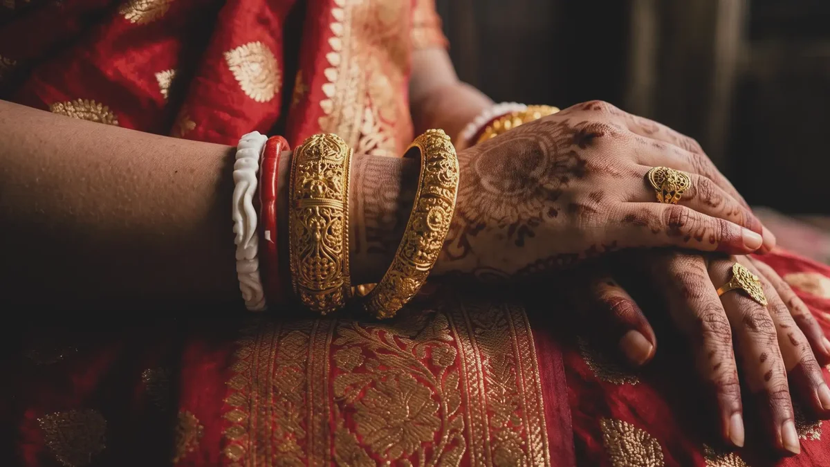A bride's hands adorned with gold — the detail that matters